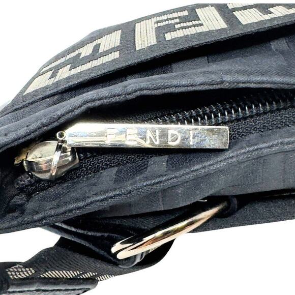 Fendi Baguette Bag FF Logo Zucca Shoulder Strap Black Leather Canvas Nylon Zip - Picture 9 of 11